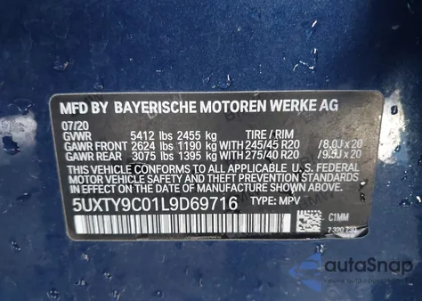 2020 BMW X3 M40I z USA, uszkodzony, nr VIN 5UXTY9C01L9D69716